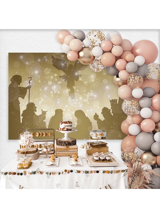 Mocsicka Birth of Jesus Backdrop 7x5ft Christmas Night Manger Nativity Photography Background Christ Child Birth of Jesus Manger Banner Photo Backdrops - Image 2